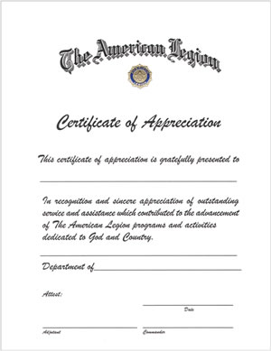 Legion Certificate of Appreciation